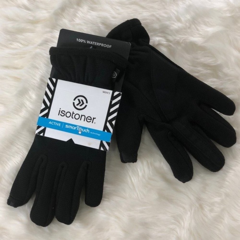 isotoner mens black active smart touch gloves large